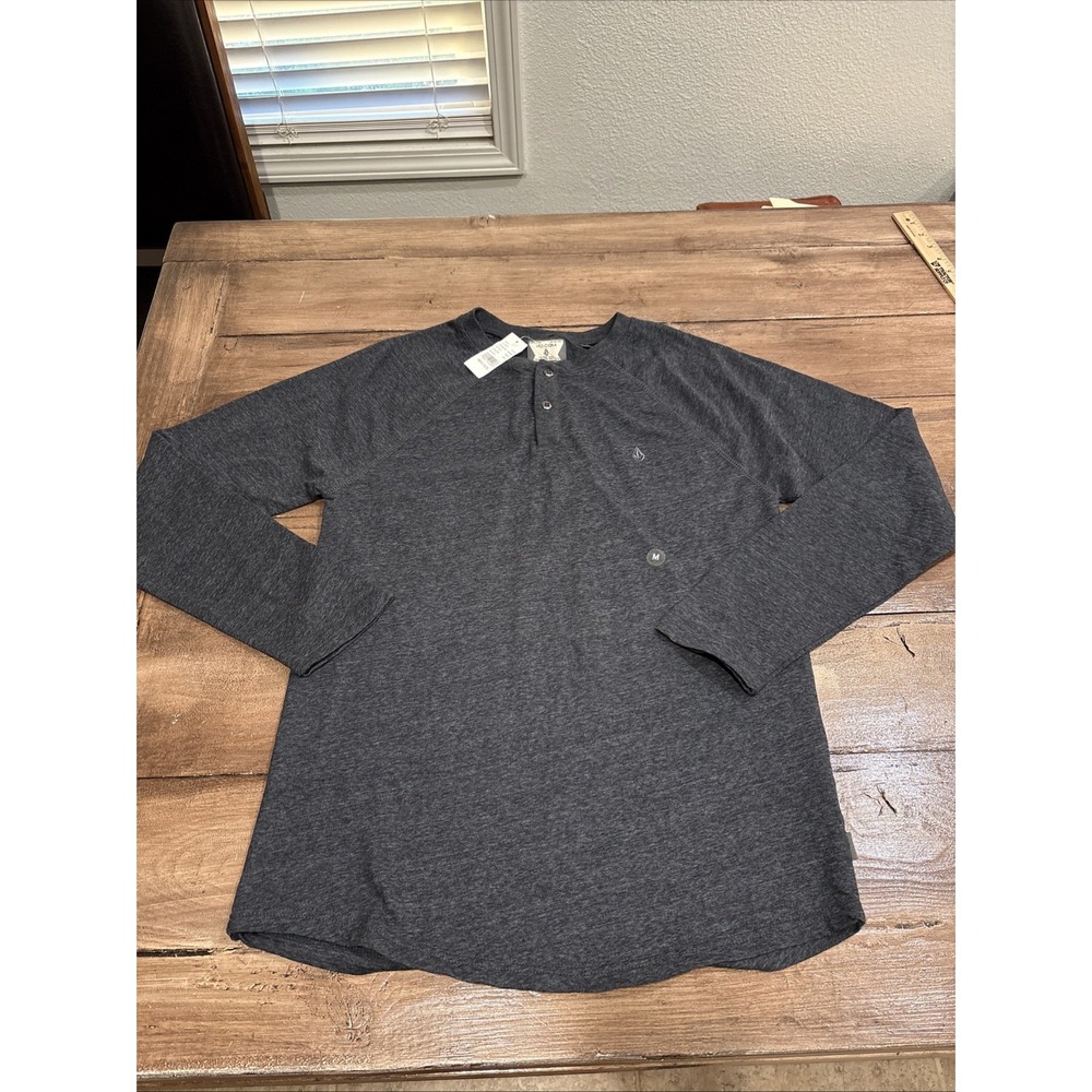 Volcom Shirt Mens M Extra Large Henley Long Sleeve‎  Black /GrayPullover